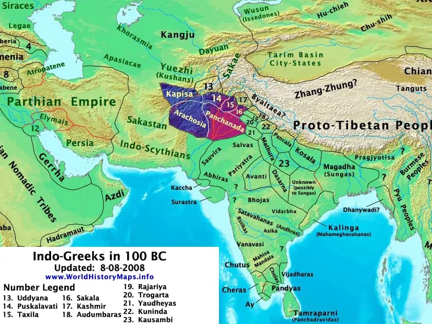 Image of the Indo Greek Kingdoms in 100 BCE