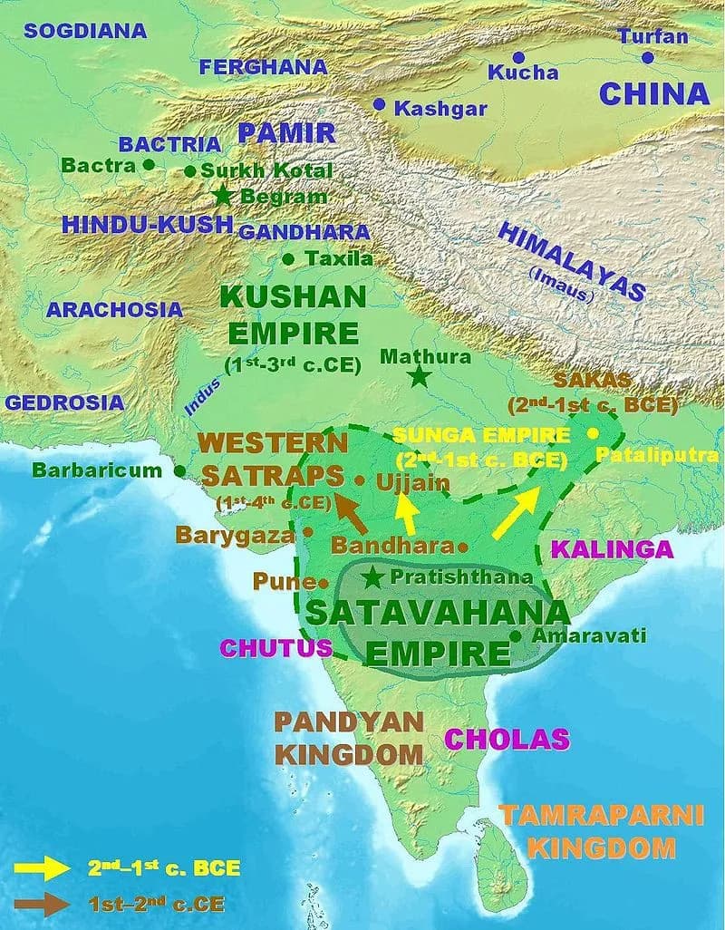 The Kushan and Satavahana empires, the Western Satraps and the Sungas, 2nd century BCE to 3rd century CE